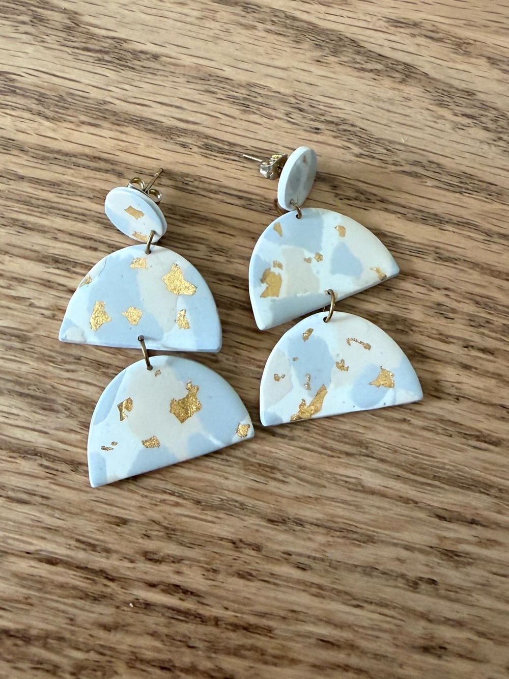 Handcrafted White and Gold Fleck Polymer Clay Drop Earrings